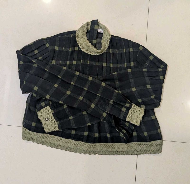Vintage Plaid Top with Lace Detail