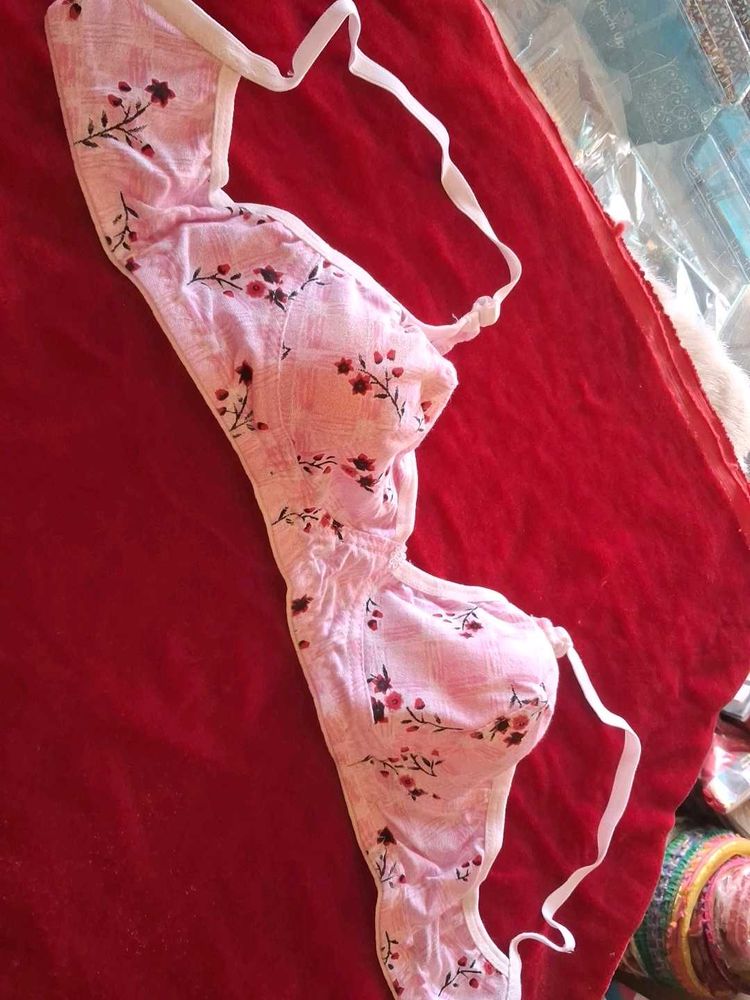 Pink Floral Print Bra