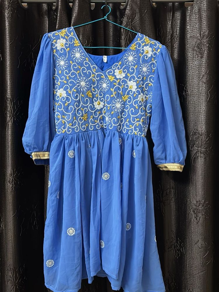 Embroidered Blue Boho Maxi Dress
