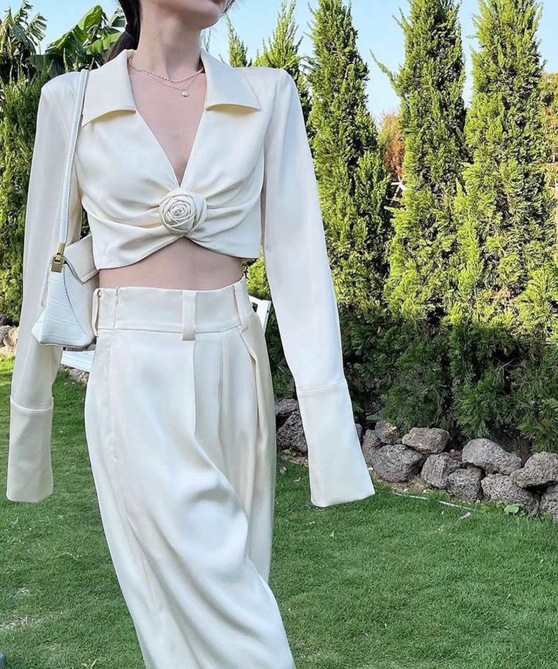 Elegant Cream Cropped Blouse