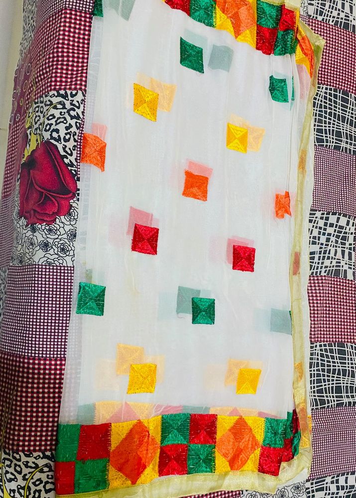 White Multicolour Dupatta with salwar