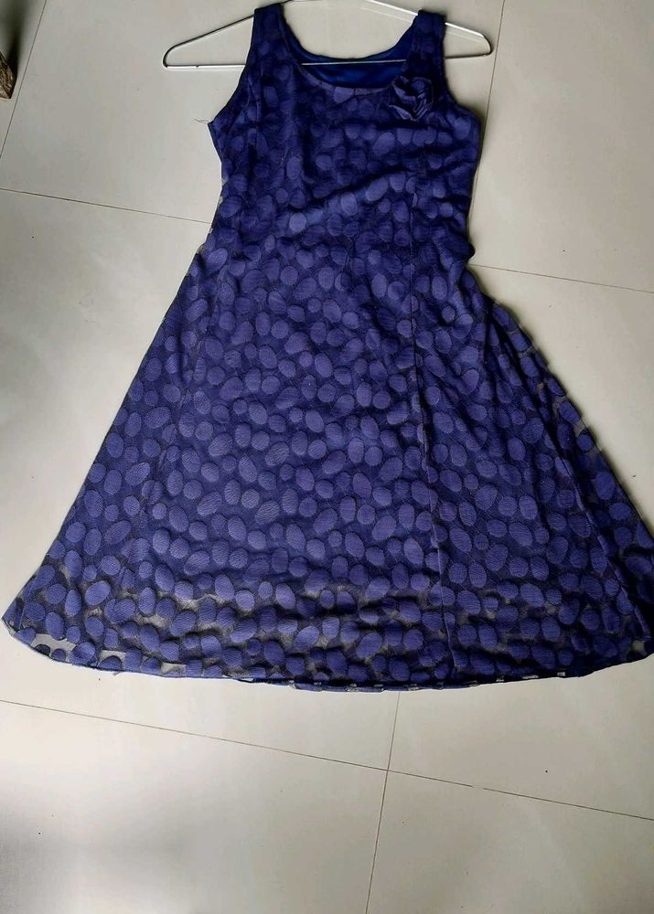 One Piece Dress Navy Blue Polka Dot Net |