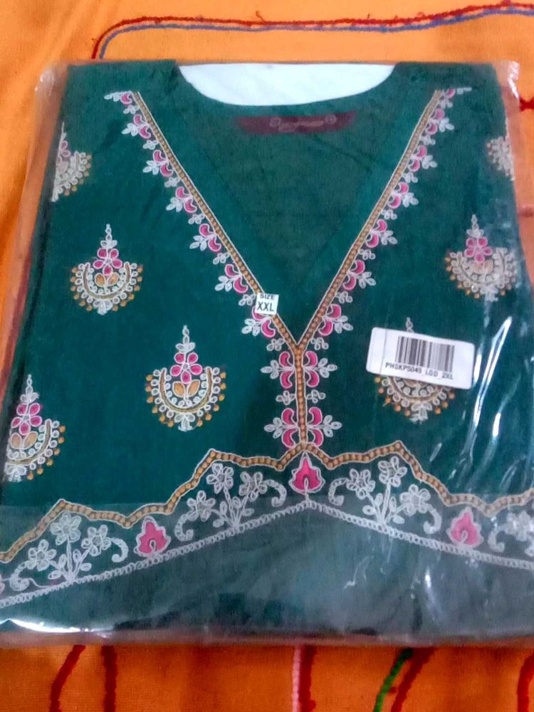 Elegant Green Embroidered Kurta with pant Size XXL