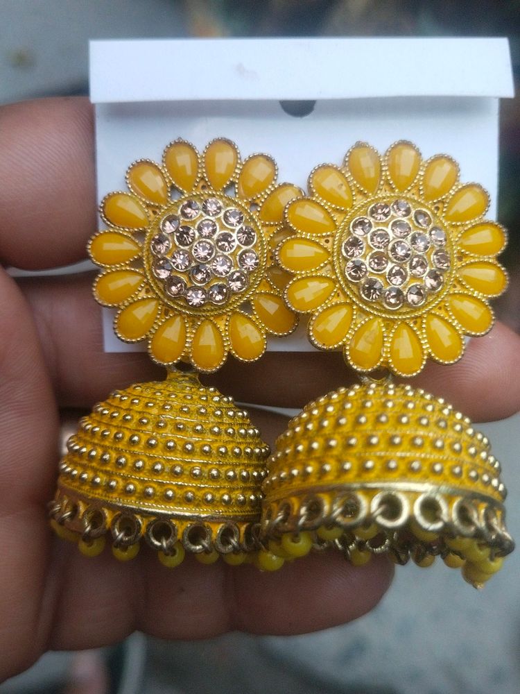 Beautiful Yellow Colour Jhumka