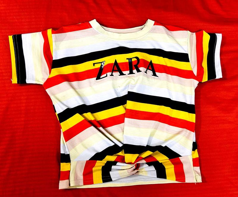ZARA Multicolor Striped Crop Top – Casual &amp; Trendy