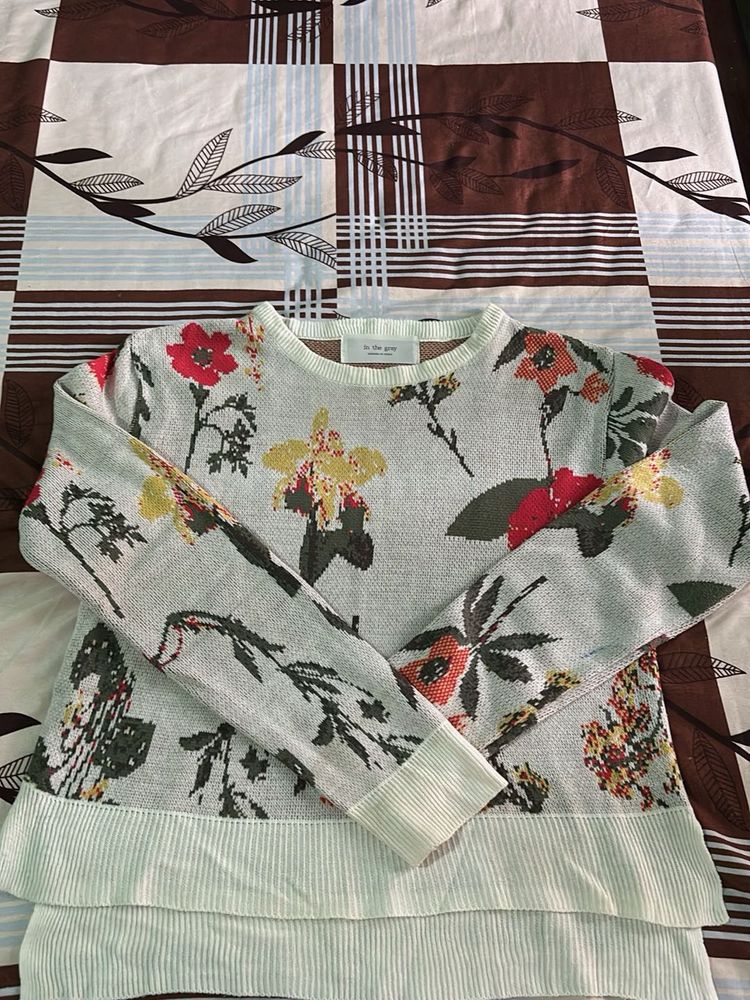 Korean Style Floral Print Knit Sweater