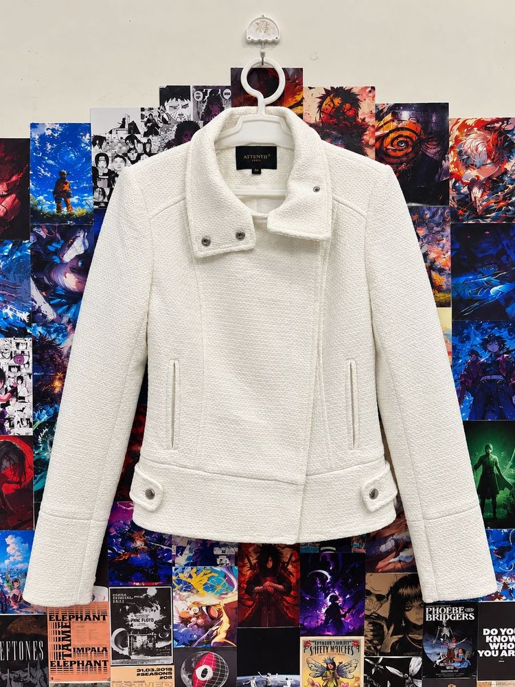 Chic White Textured Moto Jacket