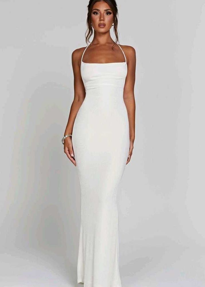 Elegant White Halter Bodycon Dress