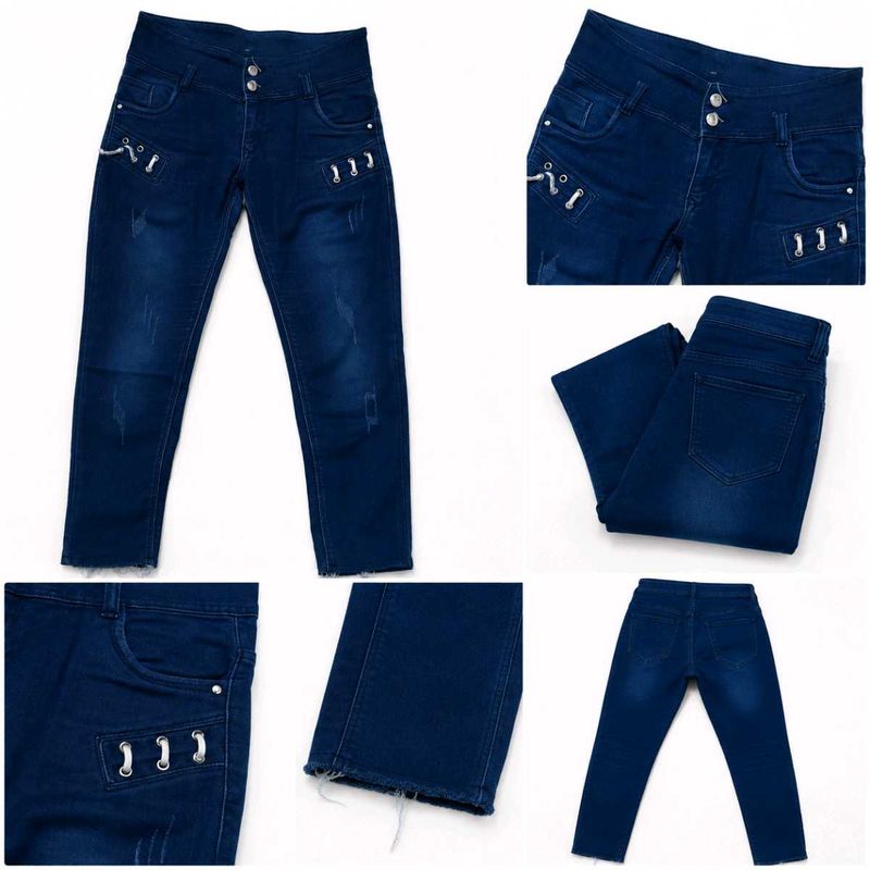 Stylish Blue Denim Jeans with Grommet Details
