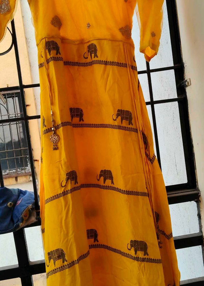 Yellow Kurta with Elephant Print