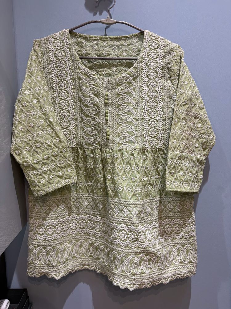 Embroidered Green Kurti