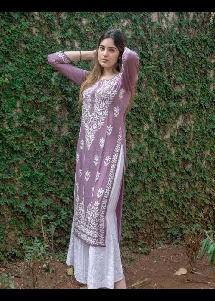 Embroidery Design Lavender Chikankari Kurti