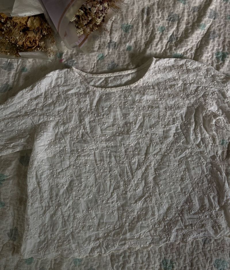 White Embroidered Cropped Top