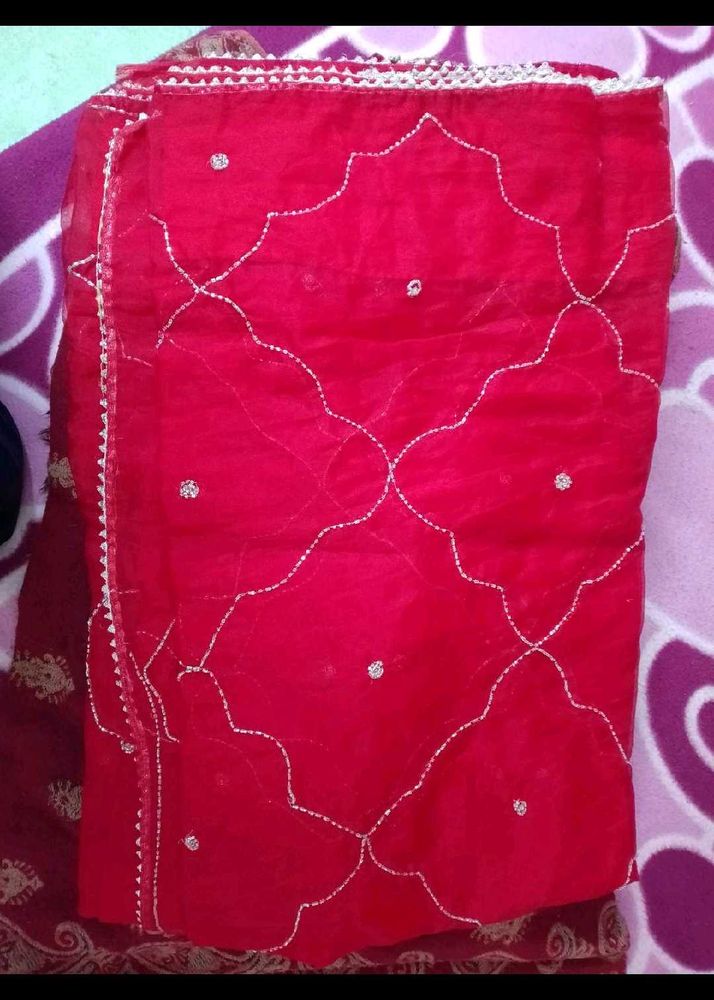 Red Embroidered Organza Saree
