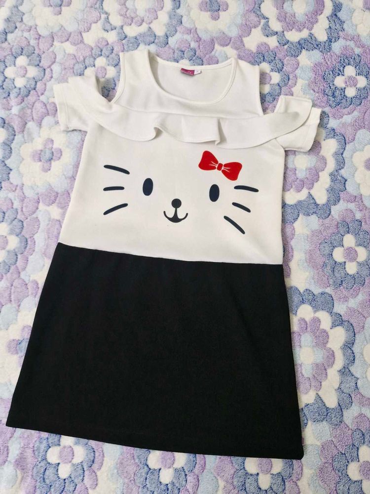 Cute Cat Cold Shoulder Dress