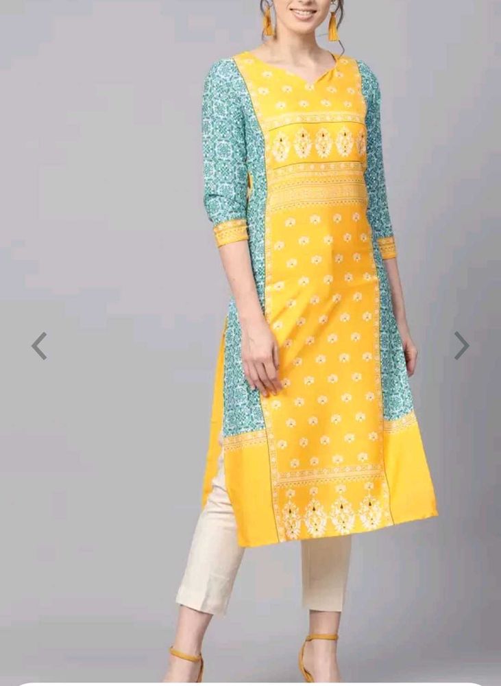 Yellow &amp; Turquoise Print Kurti