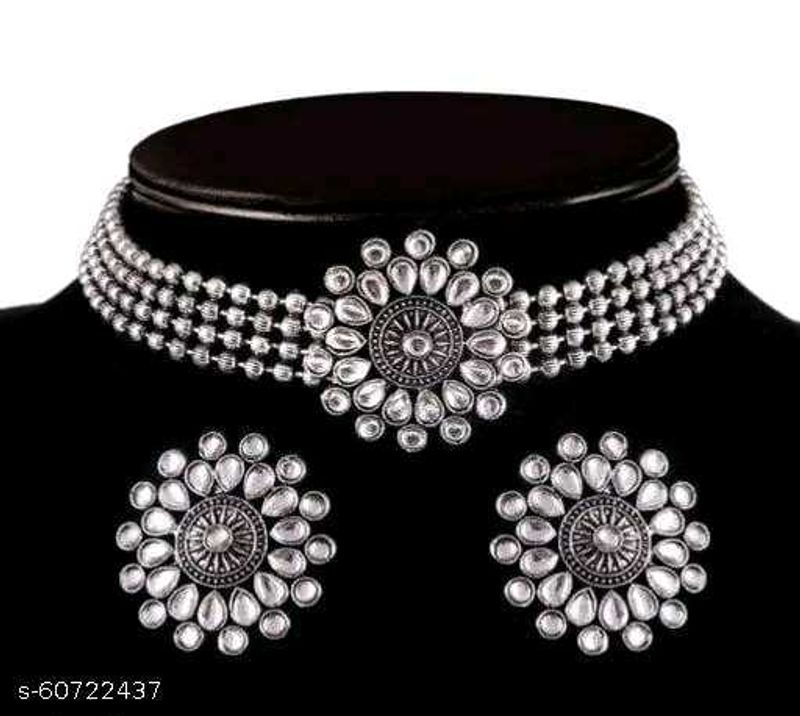 Oxidized Silver Choker Necklace Set