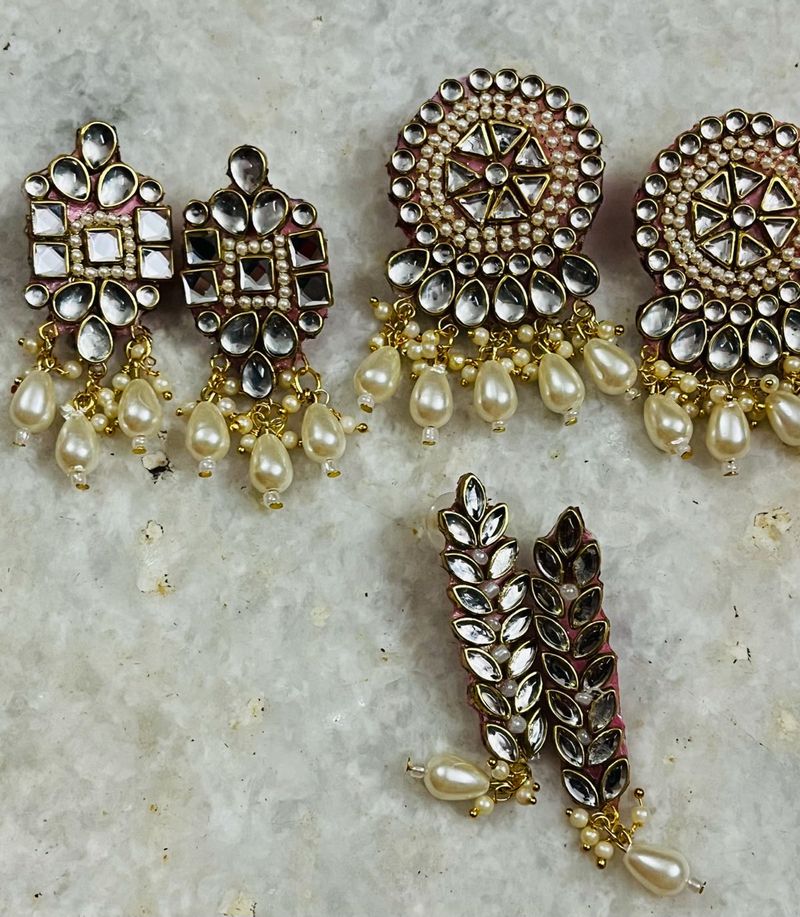 Pearl Kundan Earring Set 3 Combo