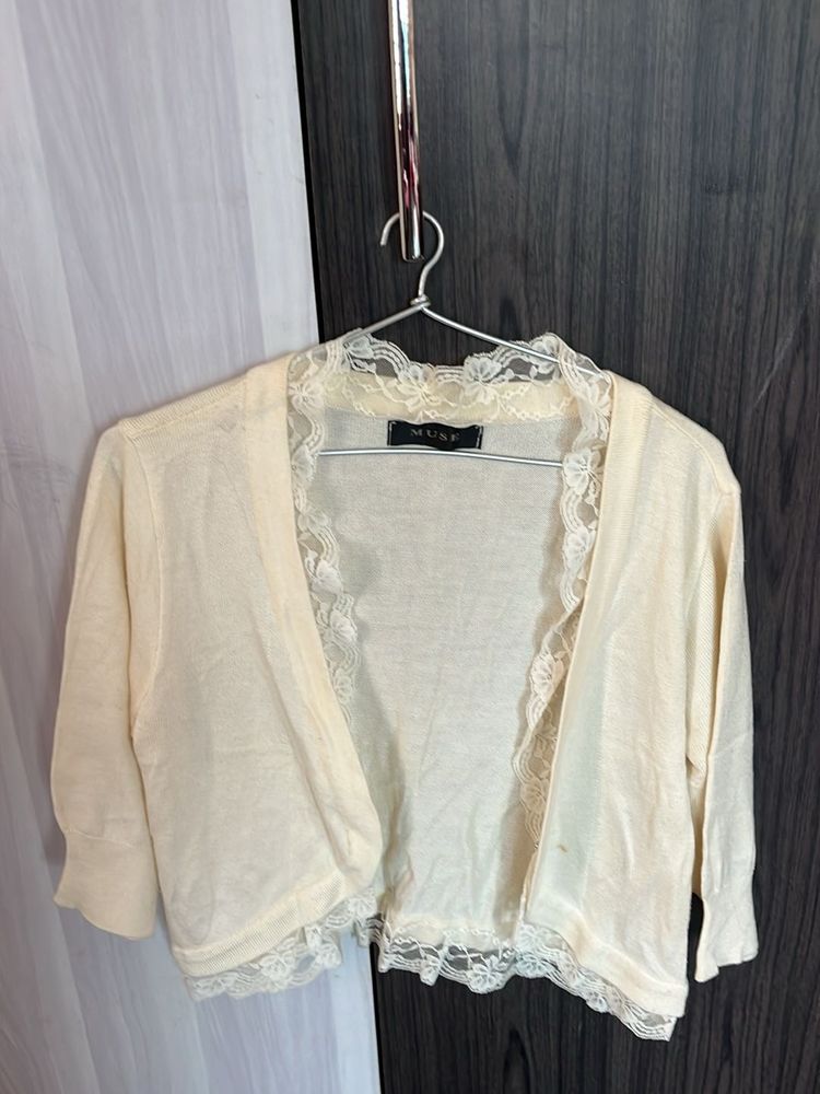 Beautiful White Half Shrug with Laces