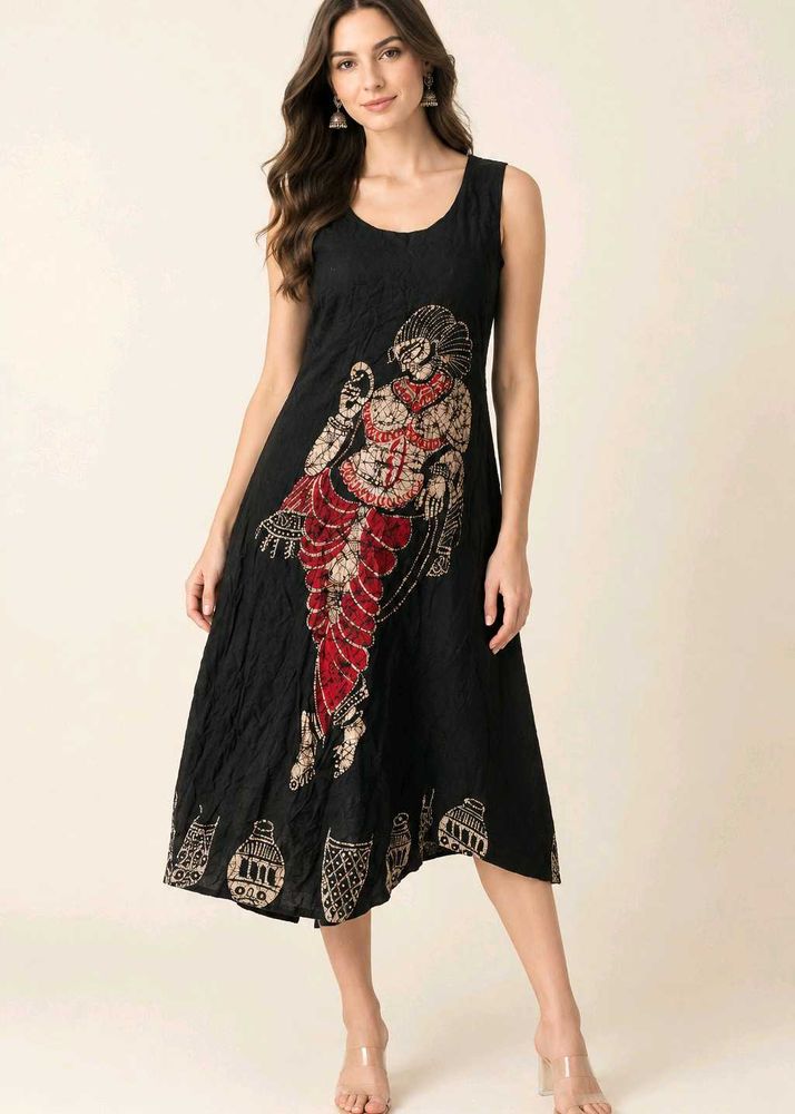 Black Sleeveless Printed Kurta