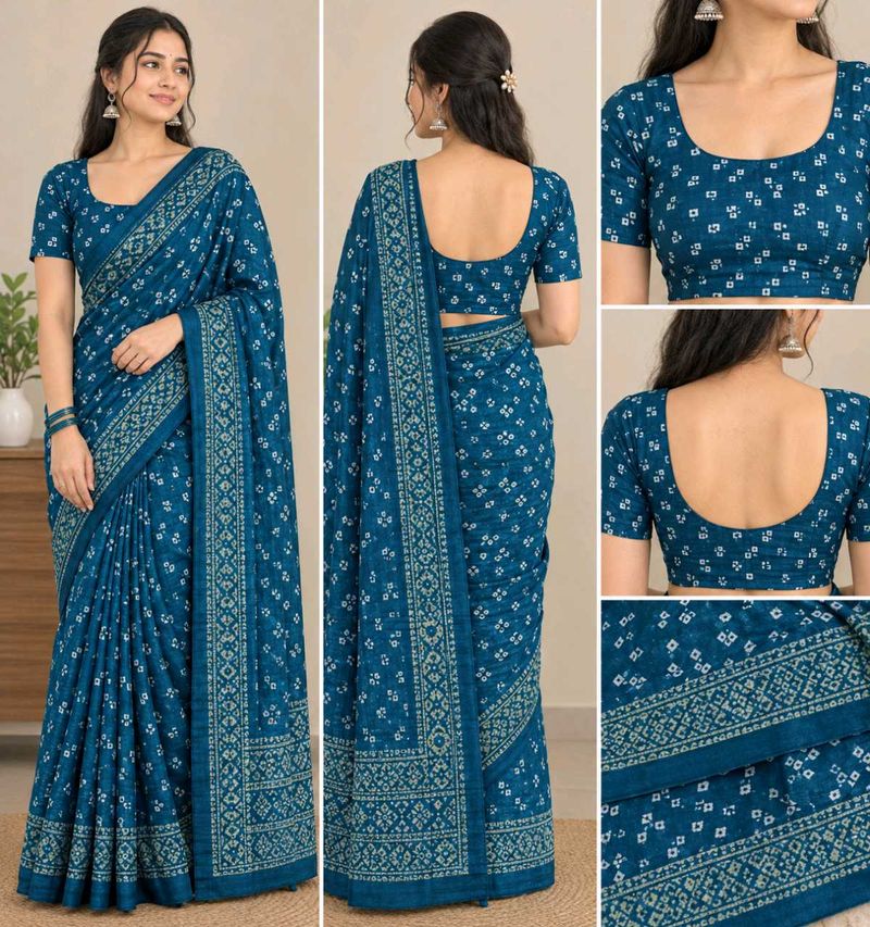 Beautiful Teal Saree with Print