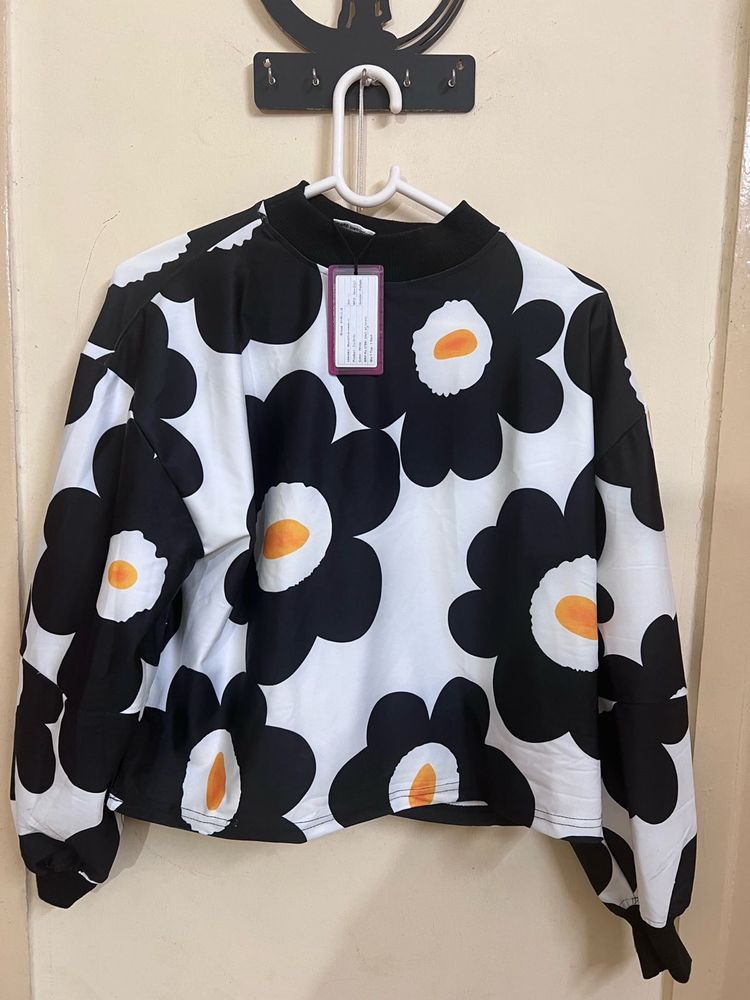 Trendy Floral Print Long Sleeve Top with skirt