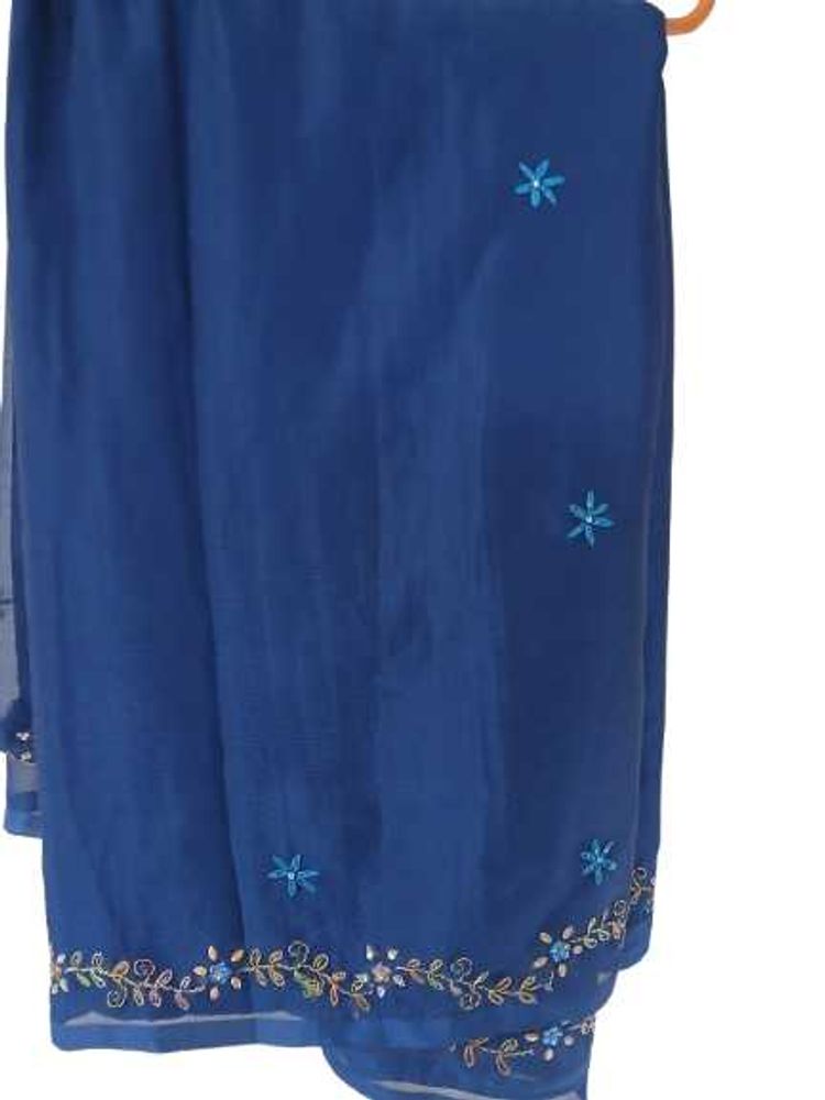 Elegant Royal Blue Embroidered Saree