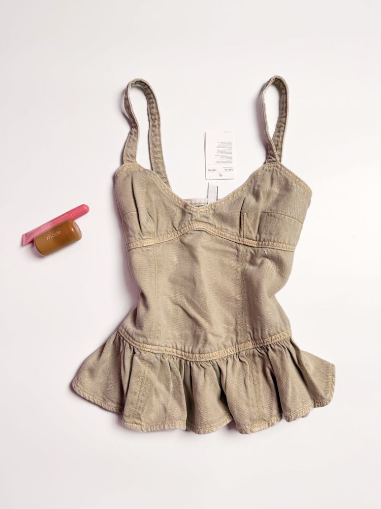 Ruffle Strap Denim Top