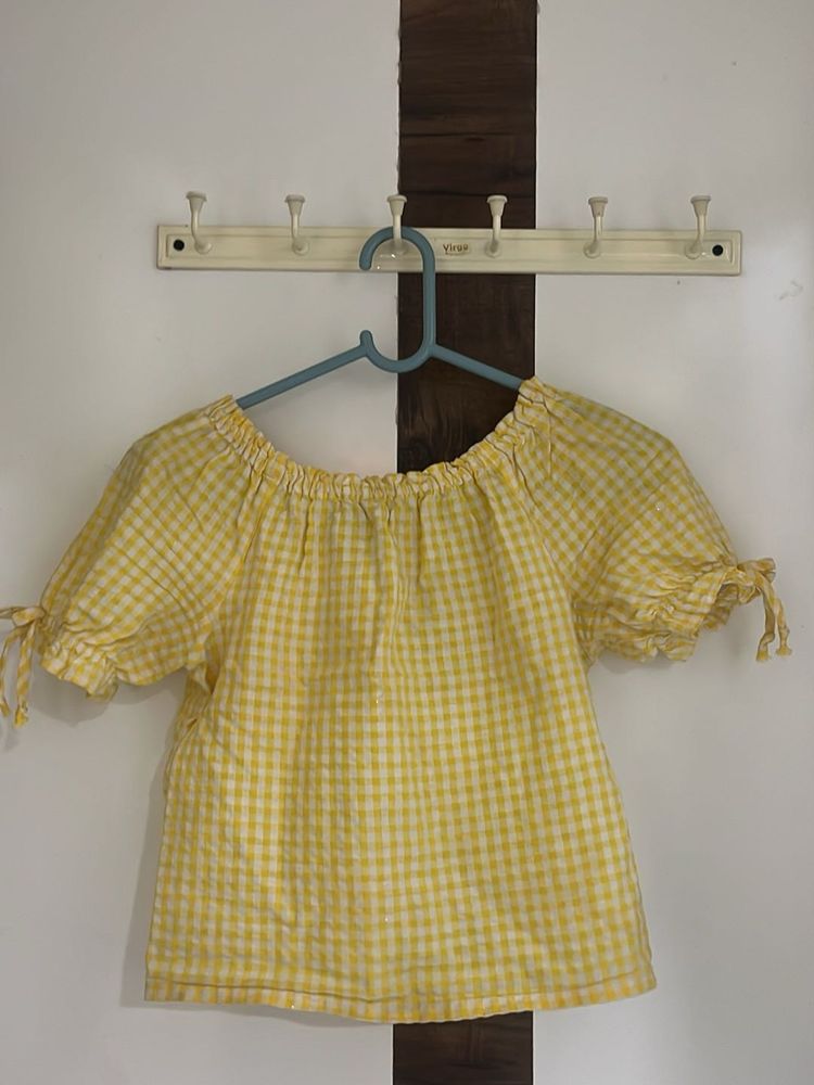 Yellow Gingham Off-Shoulder Top