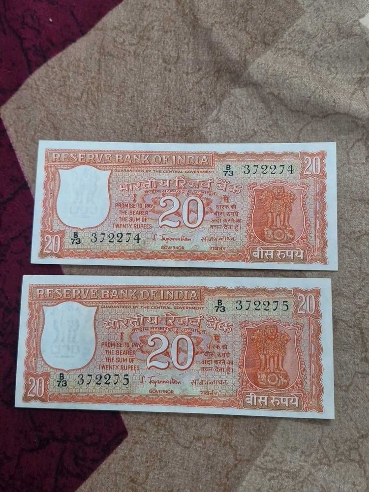 gem unc 2 pcs Rare 20 Rupees Banknotes