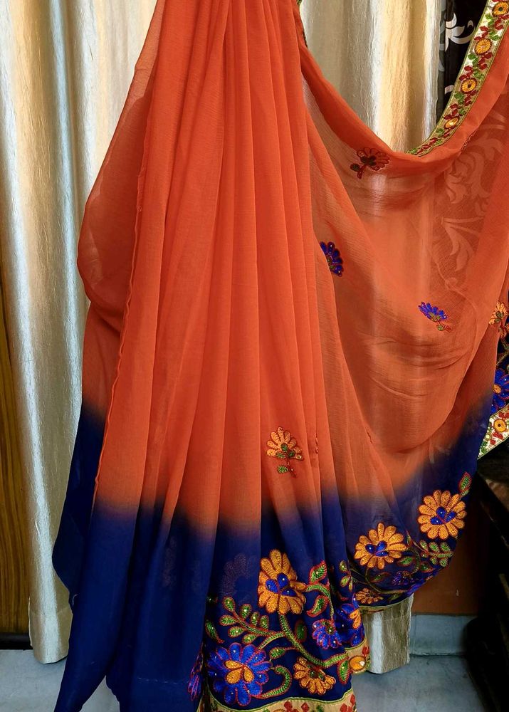 GEORGETTE MIRRORWORK SAREE WITH FALL