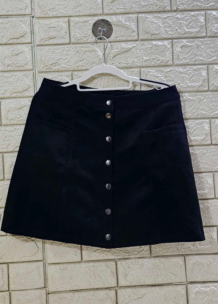 H&amp;M Divided Black Mini Faux Suede Button Up Skirt