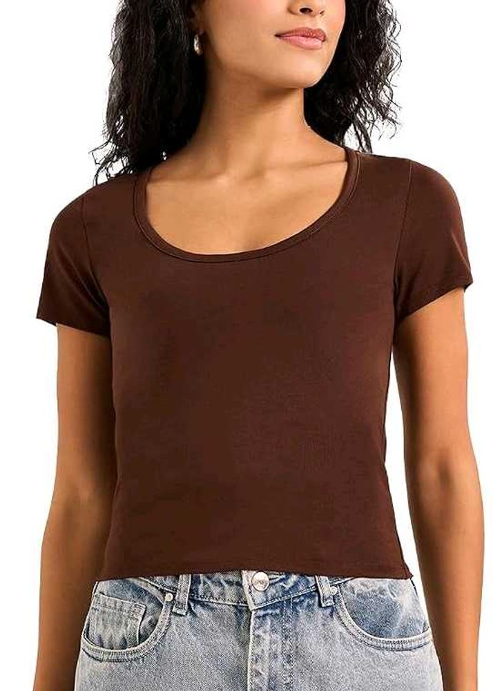 People by Pantaloons Brown Fitted Top