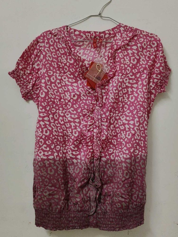 Pink Leopard Print Ruffled Top