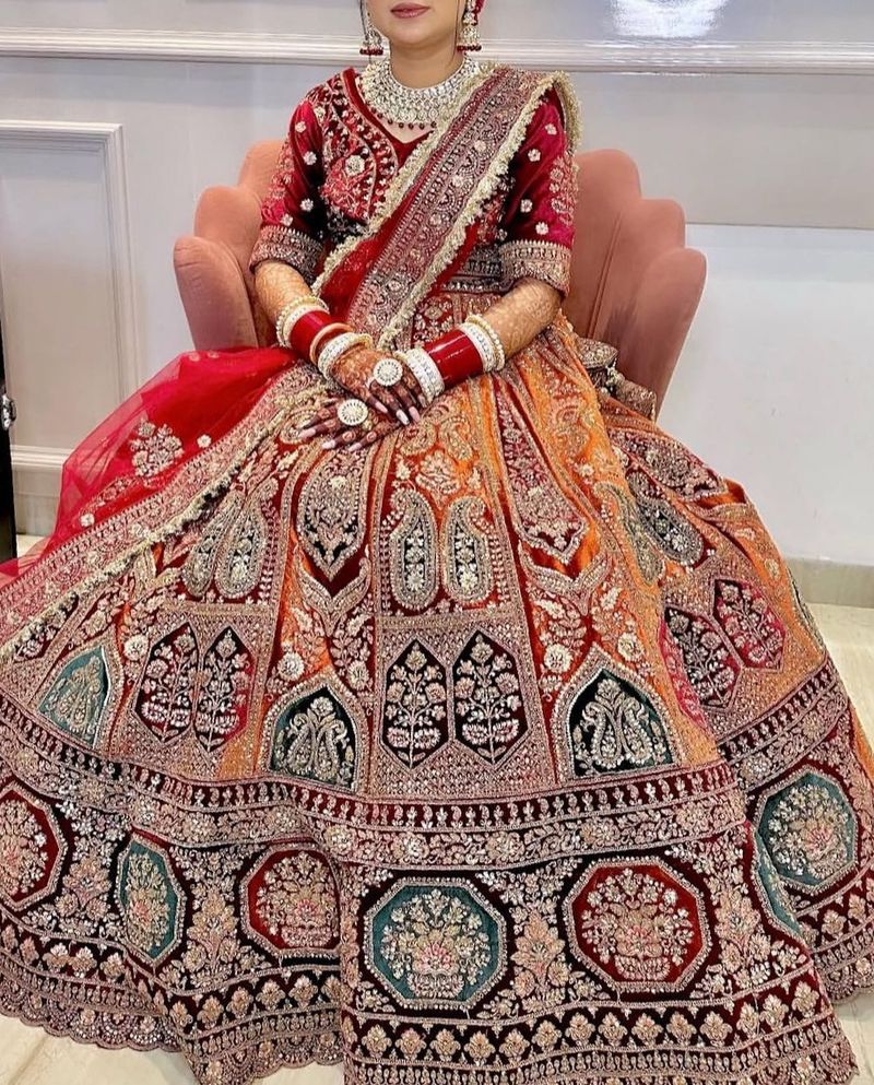 Stunning Red &amp; Rust Bridal Lehenga Choli