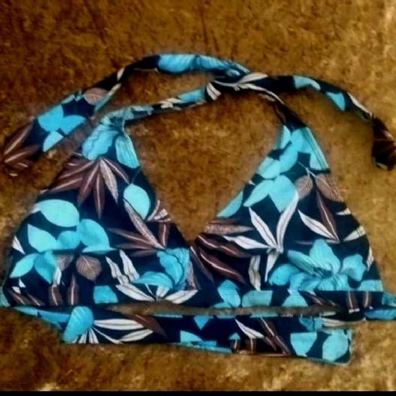 Blue Floral Halter Bikini Top