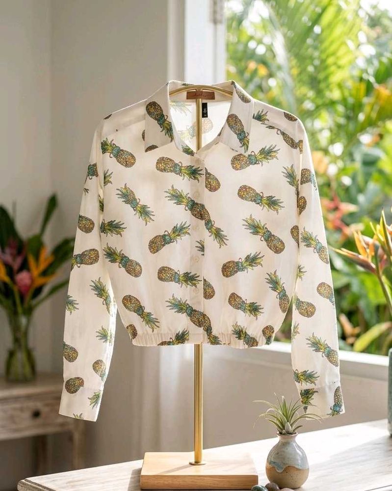 Chic Pineapple Print Button-Up Shirt🍍😍⚡