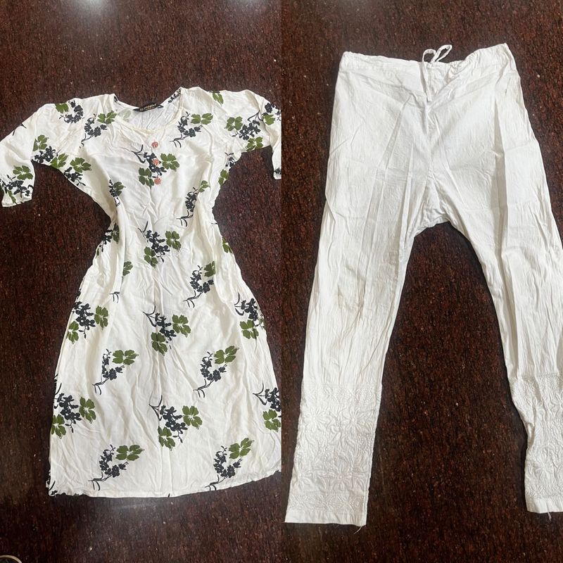 White Kurta Set with Floral Print