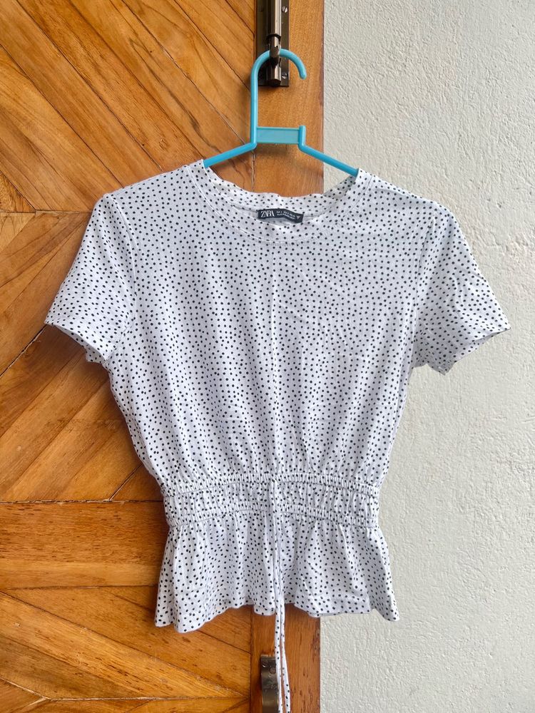 ZARA  Polka Dot Cinched Top