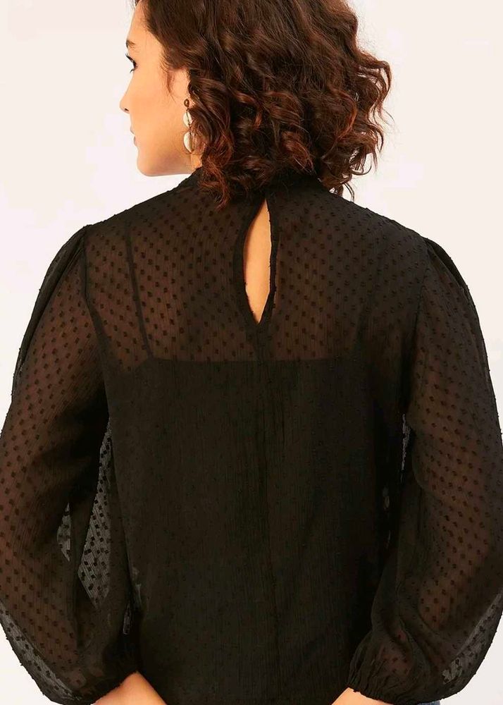 Sheer Black Polka Dot Top