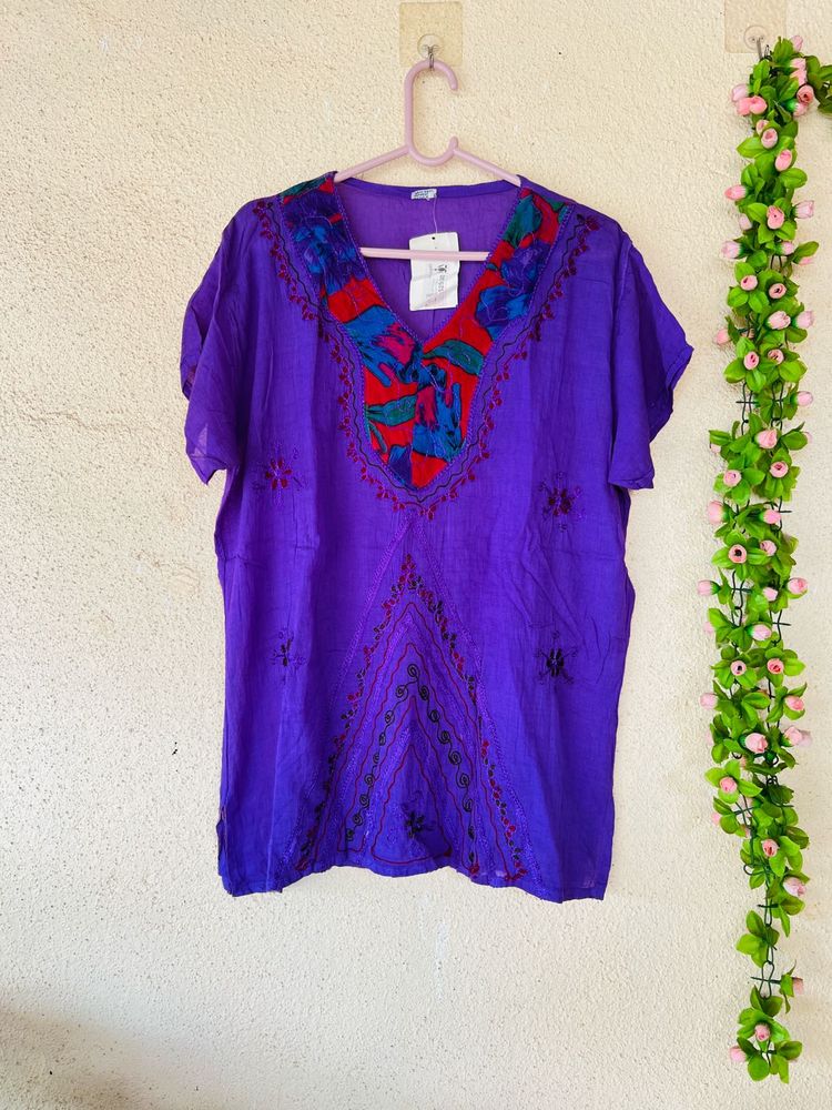Vibrant Purple Embroidered Kurta Top