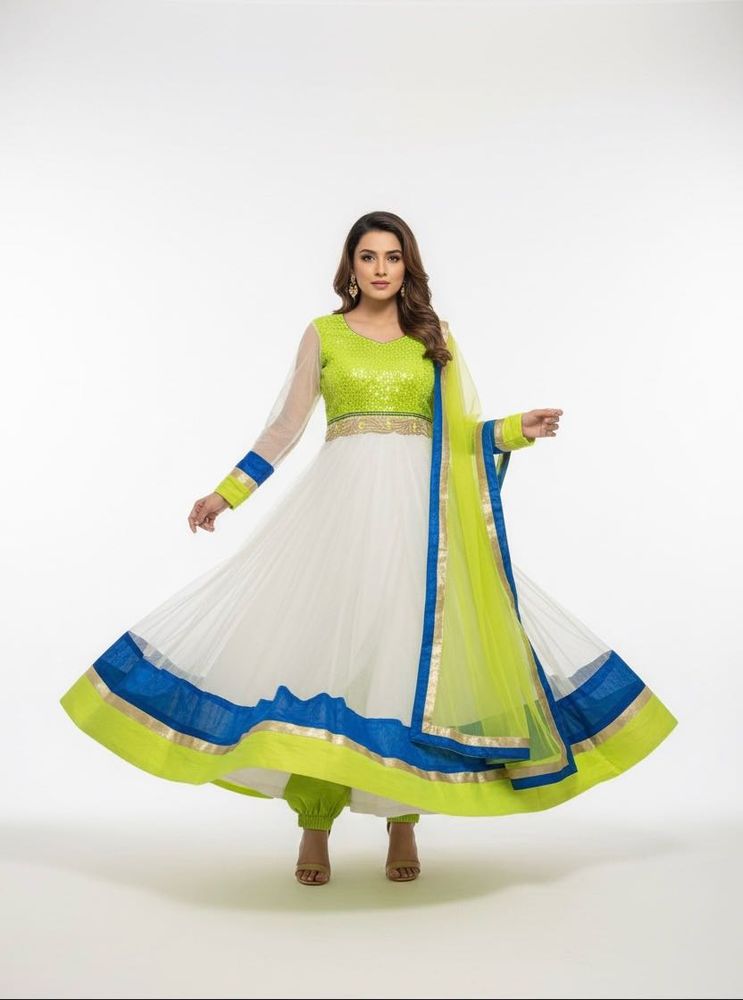 Women's Bright Neon &amp; White Kurta Set