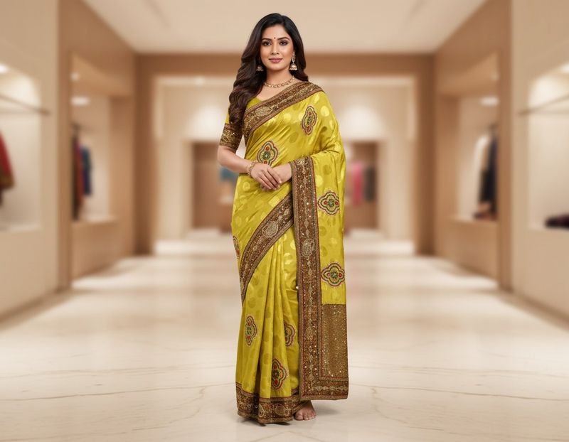 Elegant Yellow Polka Dot Saree