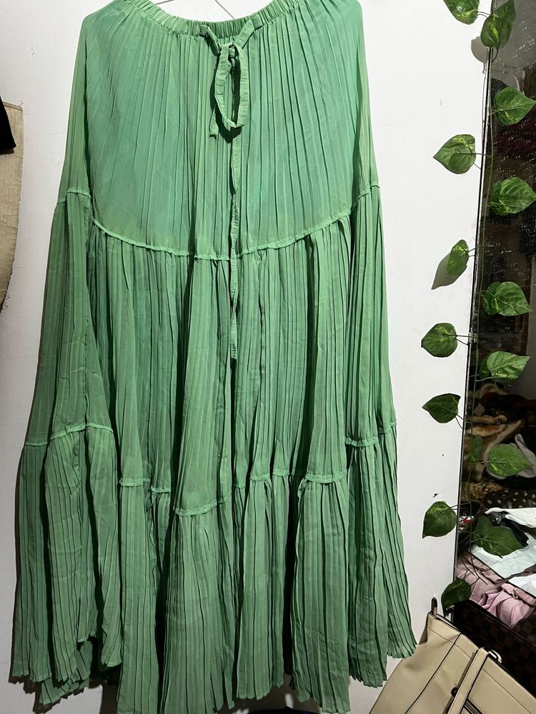 Flowy Tiered Green Ethnic Skirt