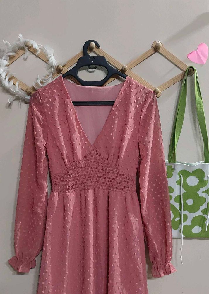Chic Pink Long Sleeve Mini Dress