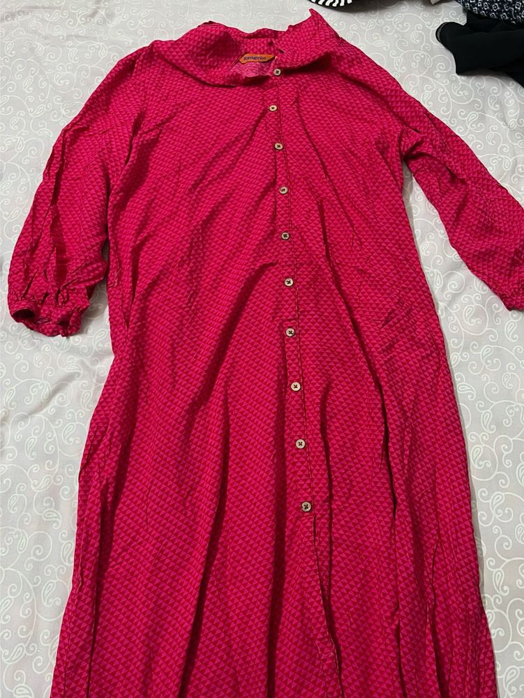 Vibrant Pink Kurta with Geometric Print