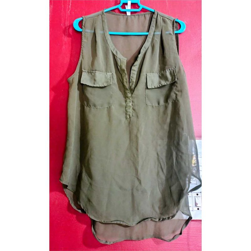 Olive Green Sleeveless Top