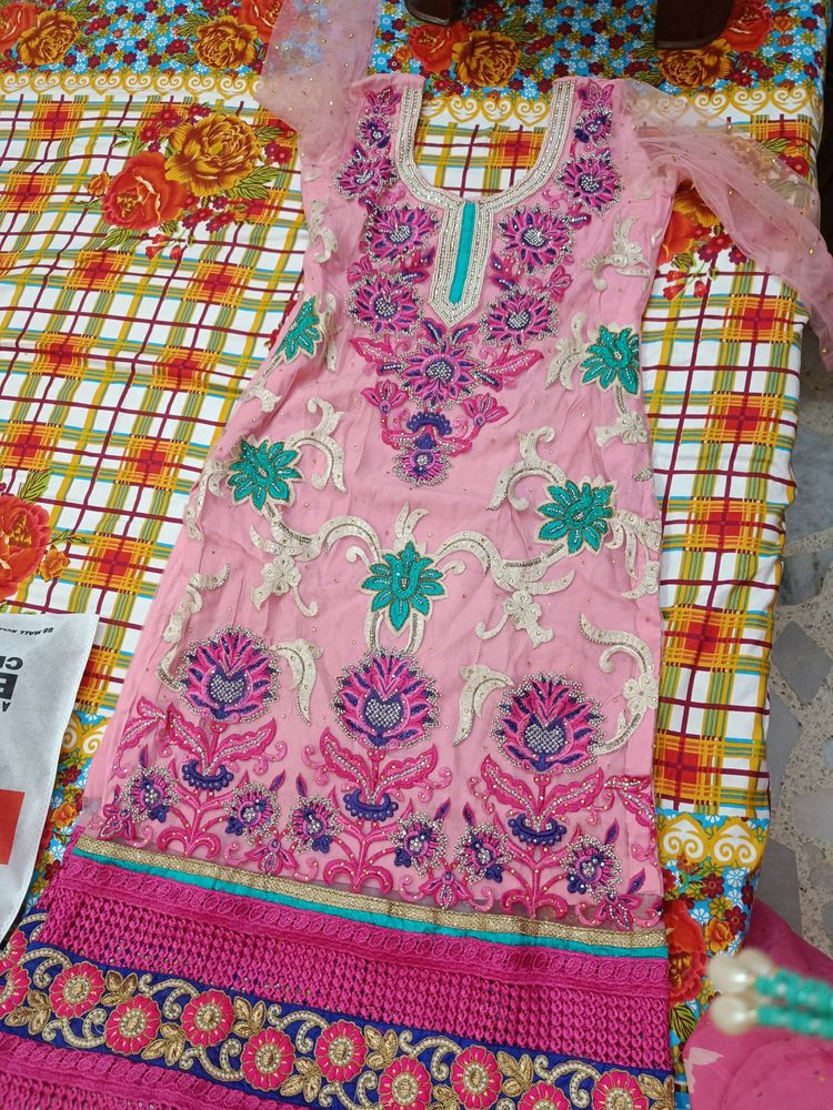 Baby Pink Beautiful Suit- Stitched,3 Pieces