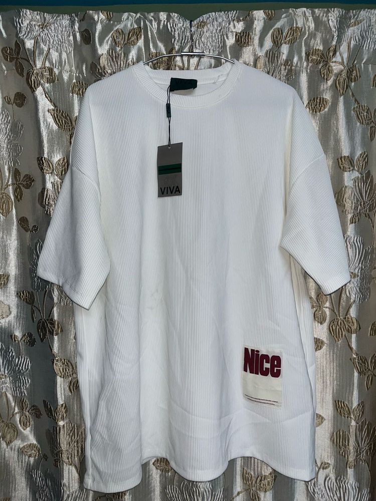 White "Nice" Textured Tunic Top