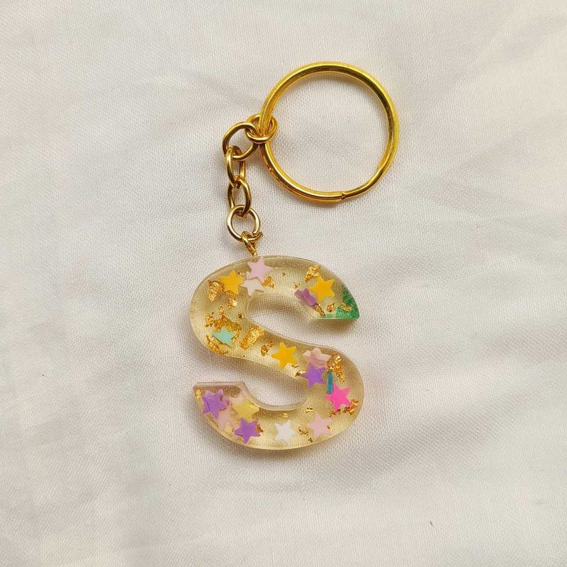 Letter S Resin Keychain with Stars